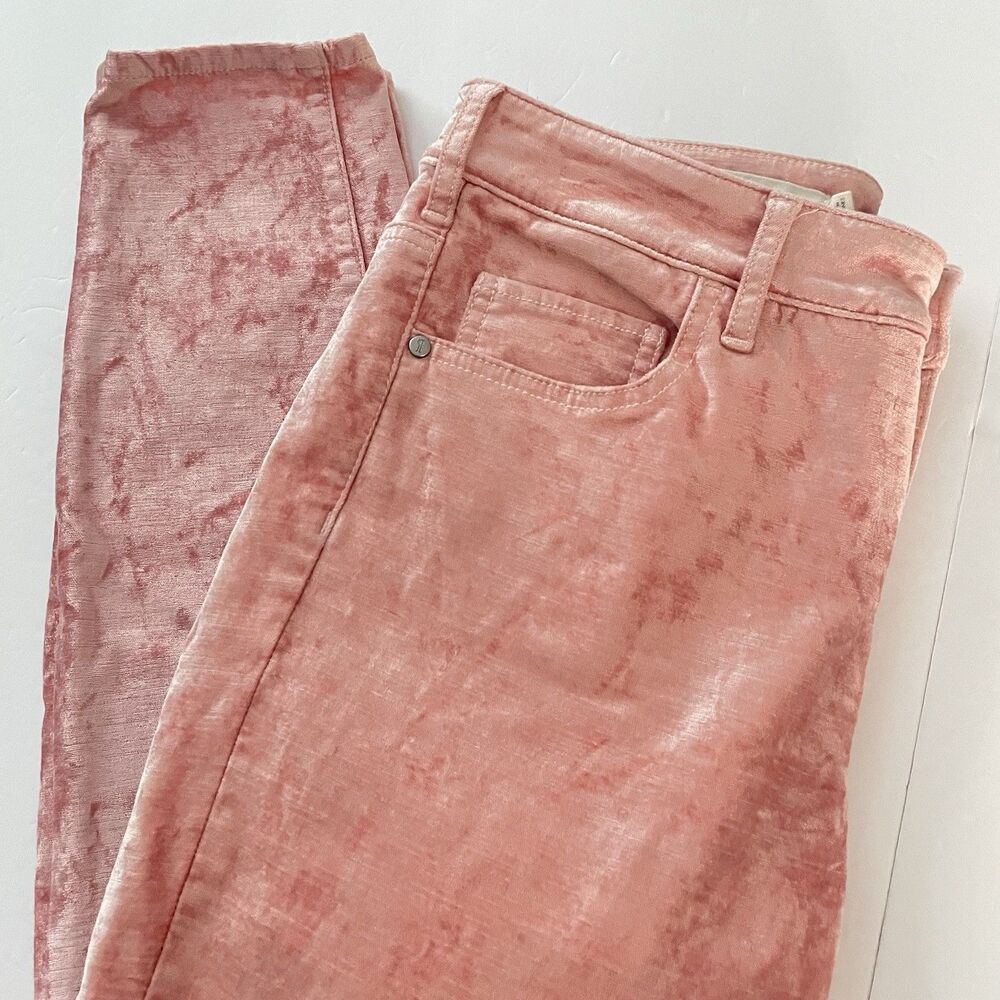 Pilcro And The Letterpress Crushed Velvet High Rise Skinny Jeans Women's 27 Pink